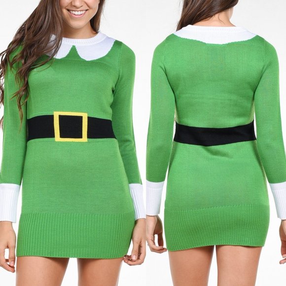 Tipsy Elves Elf Sweater Dress Green 